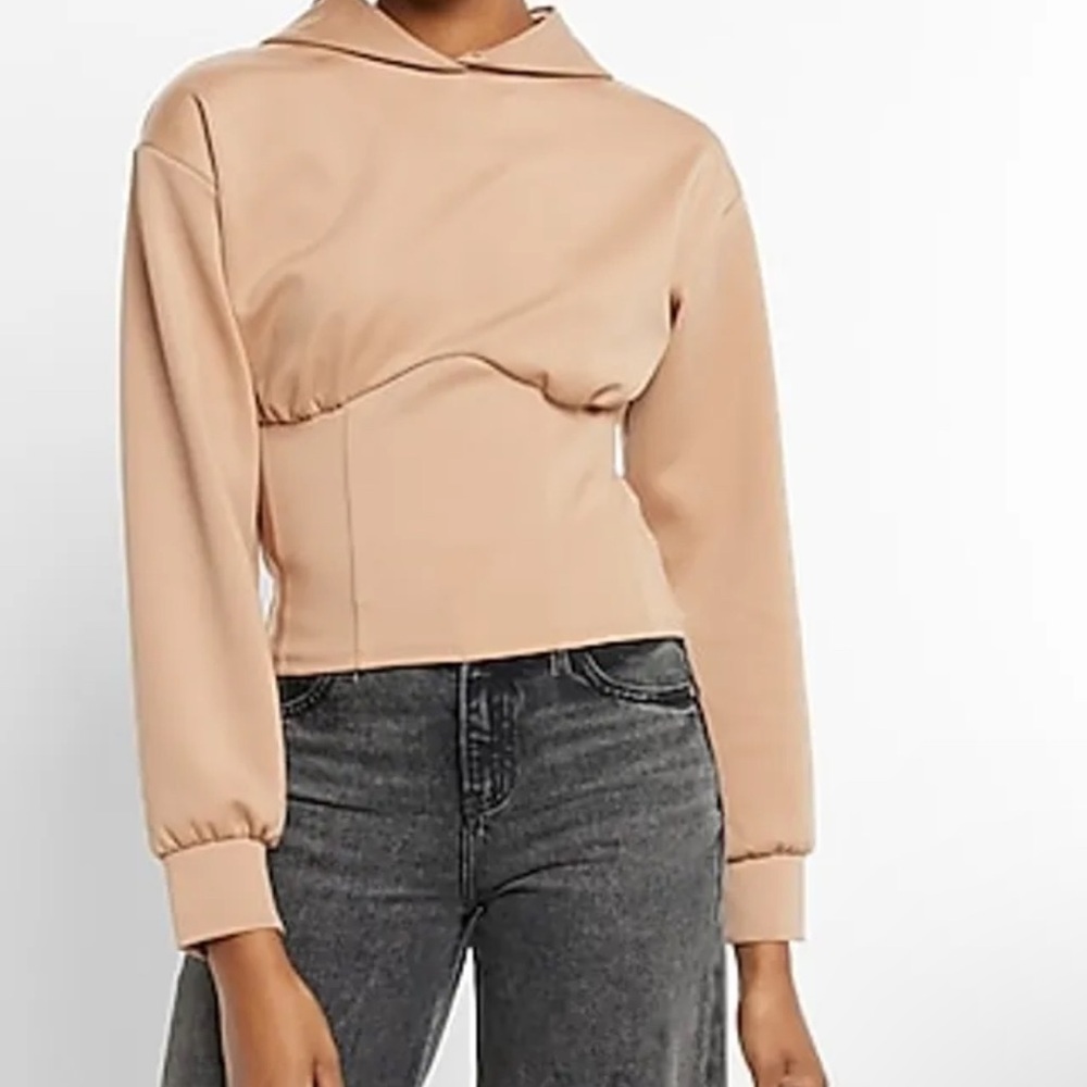 EXPRESS Nylon Scuba Corset Hoodie in Pecan